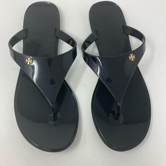 Tory Burch Shoes - Tory Burch Black Jelly Thong Sandals with Gold Logo